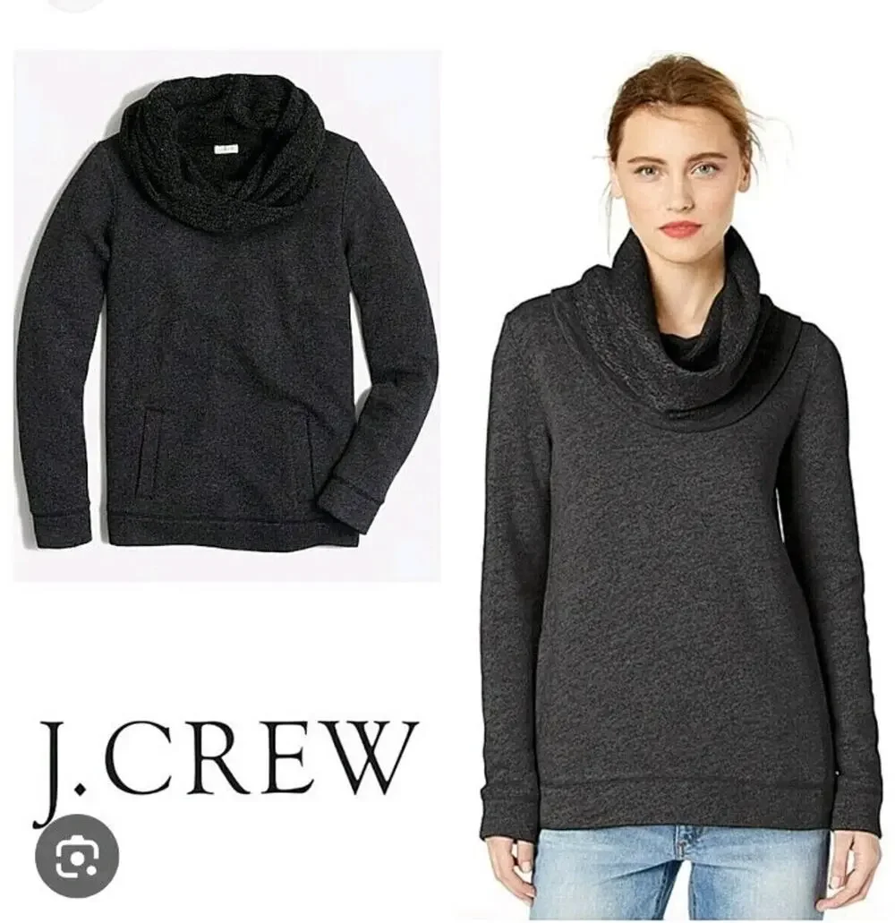 J.Crew Cowl Funnel Neck Sweater Womens Size XS Blue Wool Blend Pockets J Crew